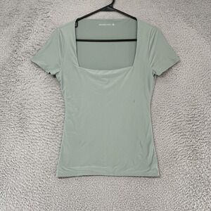 Abercrombie & Fitch T-Shirt Womens Medium Sage Green Square Neck Stretch Basic